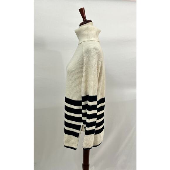 COS Sz XS Ivory Navy Blue Stripe Pullover Turtleneck Roll Neck Sweater - Picture 10 of 11